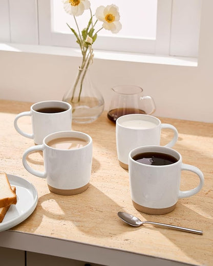 famiware Coffee Mugs for 4, 12 oz Mug Set, Dringking Cup with Handle for Coffee, Tea, Cocoa, Milk, Milkyway serise, White