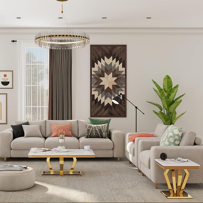 Living Room Table Set, 2-Piece Table Set Includes Coffee Table & End Tables, White and Gold Table Set for Home Apartment Office