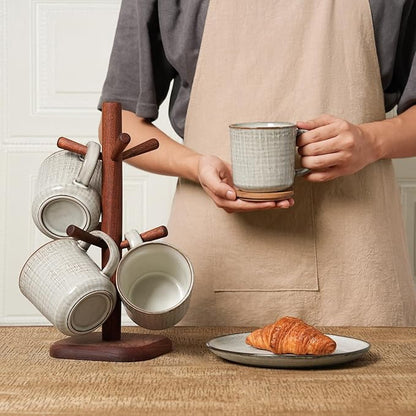 famiware Moonlight Coffee Mug Set of 4, 13oz Mug Set with Linen Finish, Coffee Cup Set with Handle for Latte, Cappuccino, Tea, Hot Cocoa, Microwave and Dishwasher Safe, Summer Sand