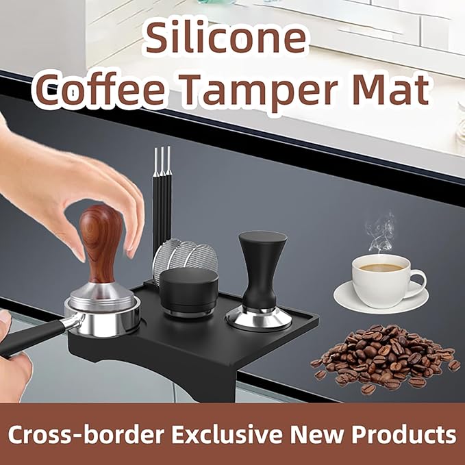 Espresso Tamping Pad, Silicone Espresso Tamper Mat Small Coffee Tamping for Home Kitchen Office Bar Shop Worktop Espresso Machine, Smooth Surface, Easy to Clean, Black 7.7 x 5.8 inch