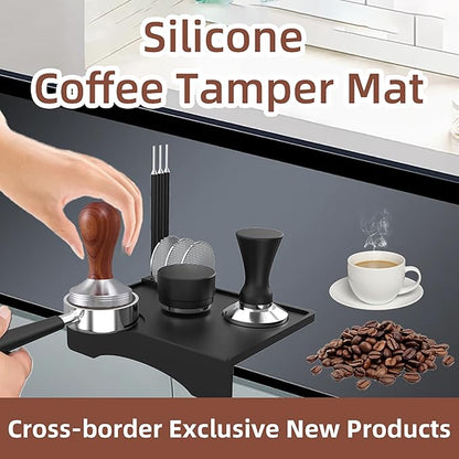 Espresso Tamping Pad, Silicone Espresso Tamper Mat Small Coffee Tamping for Home Kitchen Office Bar Shop Worktop Espresso Machine, Smooth Surface, Easy to Clean, Black 7.7 x 5.8 inch
