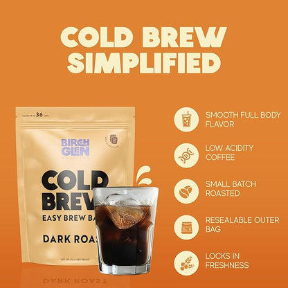 Birch Glen Roasters Cold Brew Coffee Bags - 12 Pack of Coarse Ground Coffee Filter Pitcher Packs for Easy Brewing - 100% Arabica - Yields 6 Pitchers - Crème Brulee Flavor