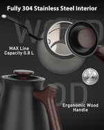Load image into Gallery viewer, Harriet Gooseneck Electric Kettle - 1200W Fast Heat, 0.8L Stainless Steel, Precision Temp Control &amp; Timer, Wood Handle, Pour Over Coffee and Tea, Black