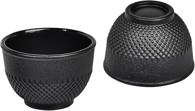 Sungmor Cast Iron Black Teacups, Set of 4 & 5 oz - Japanese Tea Cups with Enamel Interior, Traditional Gongfu Tea Set, Durable Heat-Retaining Tetsubin Style Drinkware