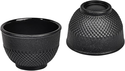 Sungmor Cast Iron Black Teacups, Set of 4 & 5 oz - Japanese Tea Cups with Enamel Interior, Traditional Gongfu Tea Set, Durable Heat-Retaining Tetsubin Style Drinkware