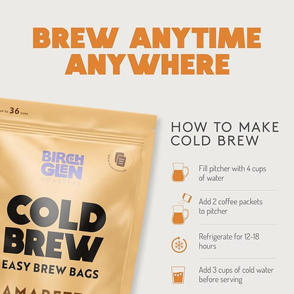 Birch Glen Roasters Cold Brew Coffee Bags - 12 Pack of Coarse Ground Coffee Filter Pitcher Packs for Easy Brewing - 100% Arabica - Yields 6 Pitchers - Crème Brulee Flavor