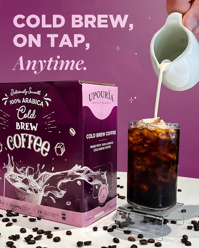 Upouria Cold Brew Coffee on Tap | Ready to Drink Cold Brewed Coffee | Cold Brew Coffee Drink Extracted from Premium Coffee Beans | Made from 100% Arabica Cold Brew Extract | Black & Bold | 128 fl oz