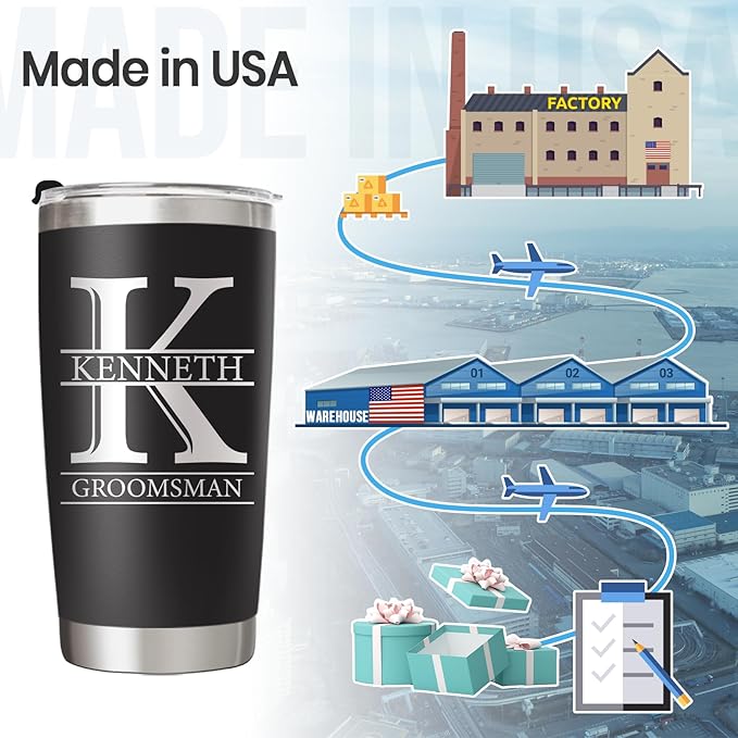 Made in USA - Personalized Tumbler with Engraved Name - Custom Coffee Mug Cup 20 Oz with Lid - Customized Employee Appreciation Gifts - Personalized Gifts for Men Women - Customized By Enterprise