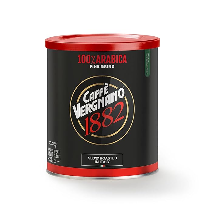 Caffè Vergnano Italian Ground 100% Arabica Espresso Coffee, Medium Roast Intensity 6 – Fruity Blend with Milk Chocolate, Caramel & Nut Notes – 8.82 oz Tin for Cozy Autumn Coffee Moments