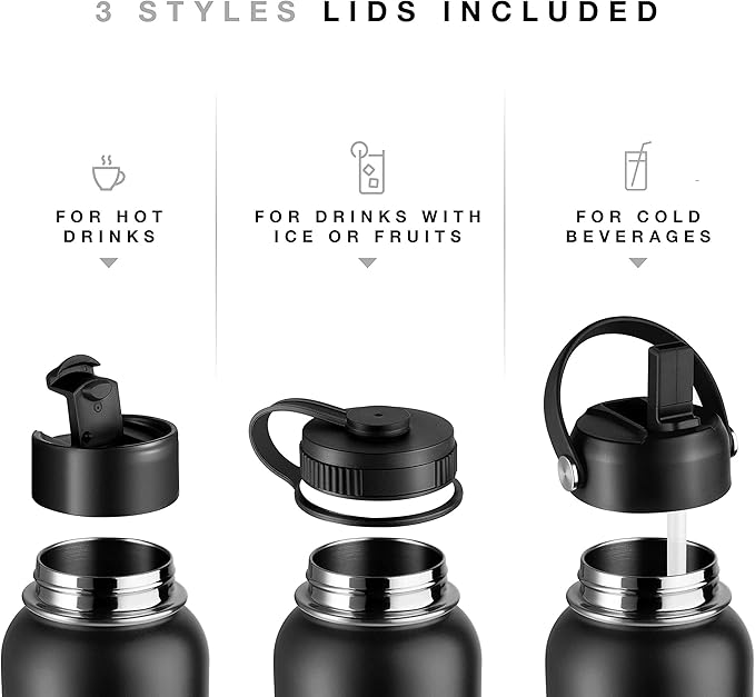 Stainless Steel Insulated Water Bottle and Travel Mug for Hot and Cold Beverages, Wide Mouth, Double Wall Insulated Hydration Sports Water Bottle for Hiking, Biking, Outdoor, 32 OZ BPA Free