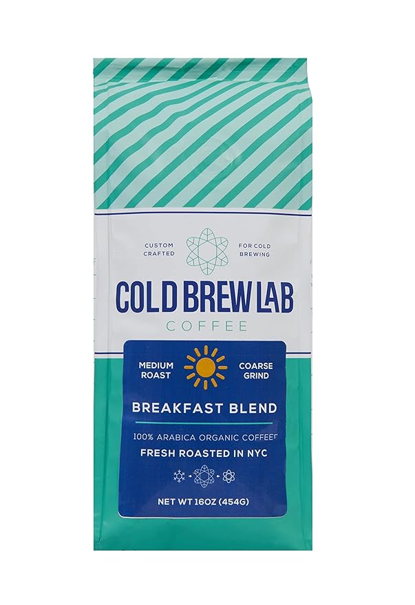Cold Brew Organic Breakfast Blend Coffee, Coarse Ground, Medium Roast, 1 LB, for Cold Brewing & French Press