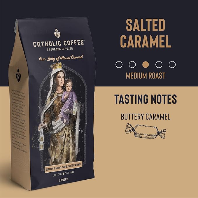 Catholic Coffee Our Lady of Mount Carmel | Medium Roast Whole Bean Coffee – Buttery Caramel Notes | 12oz Bag – Catholic Gift Honoring the Brown Scapular Devotion