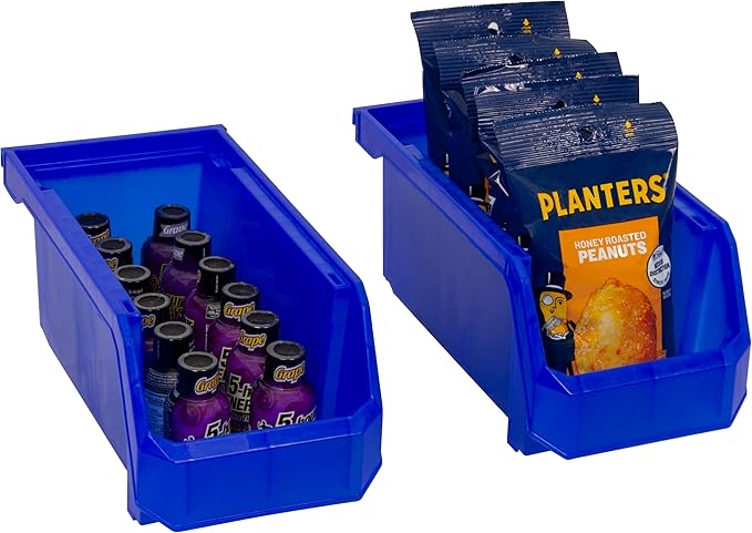 Plastic Containers for Organizing and Storage Bins for Closet, Kitchen, Office, Garage or Pantry Organization, Stackable Bins, Medium (11" x 5" x 5.5"), 8-Pack, Blue