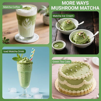 Mushroom Matcha Blend with 6 Adaptogen Mushrooms & Ceremonial-Grade Matcha Powder - Boosts Energy, Focus, Digestion, Immunity (30 Servings)