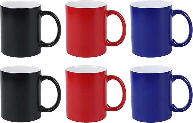 11oz Color Changeable Sublimation Mug 3 Assorted Colors of Black, Blue and Red, Packed in White Box, Case of 6