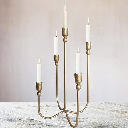 Iron Tabletop Candelabra - Decorative Metal Candelabra Candle Holder, 5 French Dinner Candles (Dinner 5 Candles)