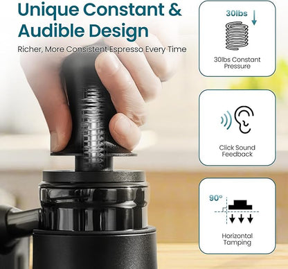 MHW-3BOMBER 51mm Espresso Coffee Tamper, 30lbs Constant Pressure Espresso Hand Tamper with Sound Feedback for Barista, Extra 15lbs Spring Loaded, Fit 51mm Portafilter, Astra Tamper, T7016-OS