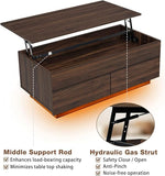 Load image into Gallery viewer, HOMMPA Modern Lift Top Coffee Table with Storage for Living Room, LED Coffee Table, Wooden Lift Table Top Dining Table with 2 Drawers Hidden Compartment &amp; Metal Frame, Walnut