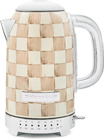 Load image into Gallery viewer, MACKENZIE-CHILDS Electric Kettle, Stainless-Steel Tea Kettle, Brown-and-White Mocha Check