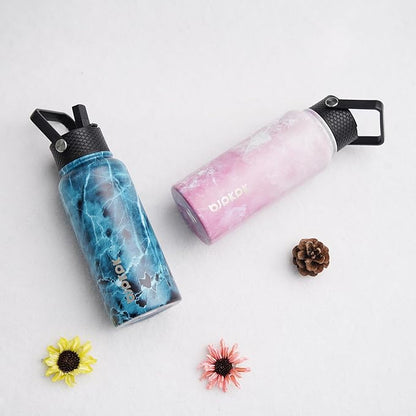 BJPKPK 2 Pack Insulated Water Bottles with Straw Lids, 32oz Stainless Steel Metal Water Bottle with 6 Lids, Leak Proof BPA Free Jugs, Cups, Flasks for Travel, Sports (Cherry+Black)