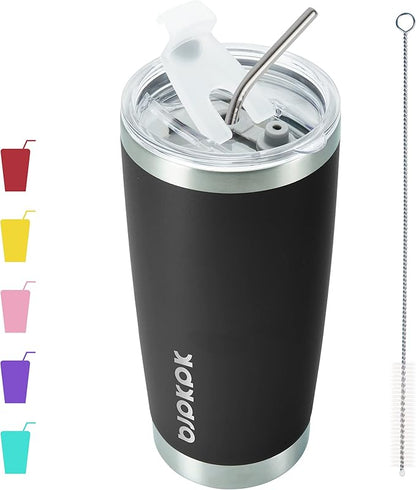 BJPKPK Black Insulated Tumbler With Lid And Straw 20 oz Stainless Steel Coffee Tumblers Cup