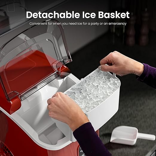Kismile Nugget Ice Makers Countertop, Portable Sonic Ice Machine with Self-Cleaning/One-Click Operation for Home/Office(Red)
