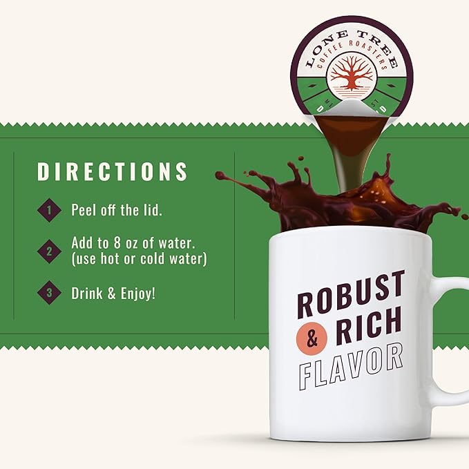 Lone Tree Single-Serve Coffee Pods – Premium 100% Arabica Liquid Concentrate – Smooth & Bold Decaf – 12 Pods – Ready Hot or Iced