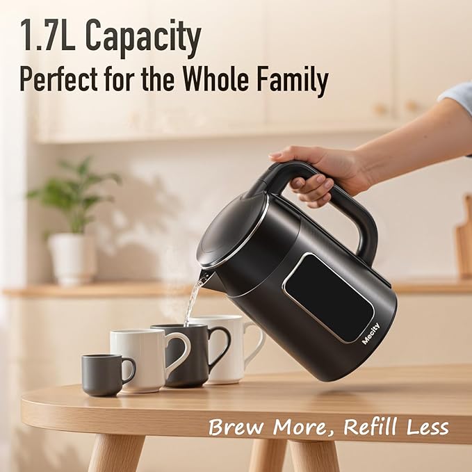 Mecity Electric Kettle Touch Screen Temperature Control Water Boiler, No Plastic Contact with Water. 6 Preset Temperature Programs, 2 Hours Keep Warm, 1.7 Liter Dark Grey
