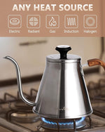 Load image into Gallery viewer, Harriet Gooseneck Kettle with Thermometer for Pour Over Coffee and Tea, 37 fl oz, Stainless Steel, Durable 3-Layer Base, Ideal Spout for Precision Pouring, Compatible with all Stove Tops
