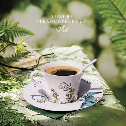 Tea Cup Set With 2 Tea Cups 2 Saucers And 2 Spoon 7 OZ Espresso Coffee Mug Vintage Creativetea Teacup And Saucer Set For Coffee,Tea,Latte, Cappuccino