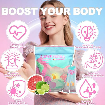 Super Yerba Mate Instant Powder Variety Pack - Citrus, Lemon & Grapefruit Flavors | 30 Servings Each | Energy Boost, Mental Clarity, Gut Health & Satiety | Prebiotics, Probiotics, Hot & Cold Brew, Portable (Grapefruit)