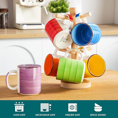 vancasso BONITA Set of 6 Stoneware Tea Coffee Cups 480 ml, Mug Set Multi-Coloured