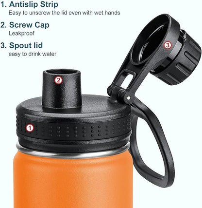 koodee Insulated Water Bottle, 32 oz Stainless Steel Double Wall Vacuum Wide Mouth Sport Bottle with Leakproof Spout Lid （Cosmic Orange）