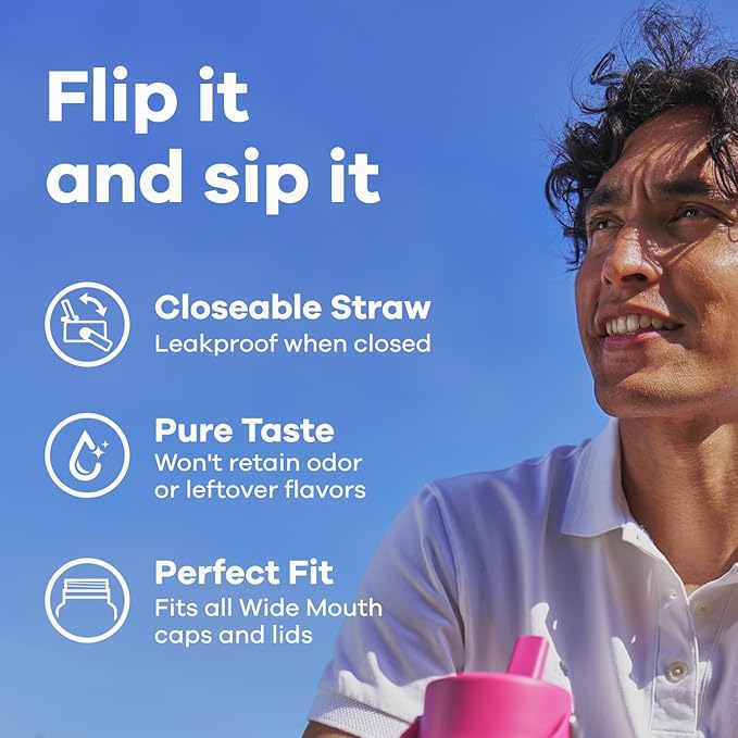 Hydro Flask Water Bottle - Insulated Stainless Steel - Wide Straw Lid, Non Spill, Leakproof in 40 Oz Cascade Blue