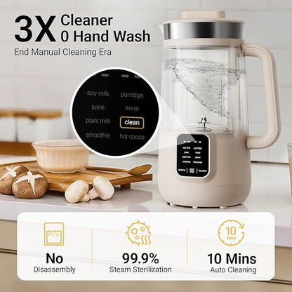 Bear 8 in 1 Nut Milk Maker Machine, 40oz/1.2L Soy Milk Maker with Self Clean/12H Delay/6H Keep Warm, One Touch Alomnd Milk Maker for Homemade Oat, Soup, Juice, Plant Based and Non Dairy Beverages