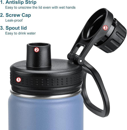 Koodee Insulated Water Bottle, 22 oz Stainless Steel Double Wall Vacuum Wide Mouth Sport Bottle with Leakproof Spout Lid (Royal Blue)