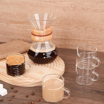 BCnmviku 4 PACK Espresso Glass Measuring Cup Triple Pitcher Milk Cup 75ML Espresso Cups with Handle Shot Glass with V-Shaped Mouth Clear Accessories Milk Frothing Pitcher (4)