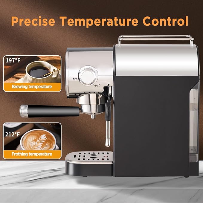 Espresso Machine,15 Bar Semi-Automatic Espresso Maker with Milk Frother,Touch Screen Black Stainless Steel Coffee Machine with 40oz Removable Water Tank,Cappuccino,Latte,Americano for Home