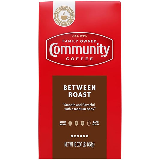 Community Coffee - Between Roast Medium - Dark Roast - Premium Ground Coffee - 16 Ounce Bag (Pack of 1)