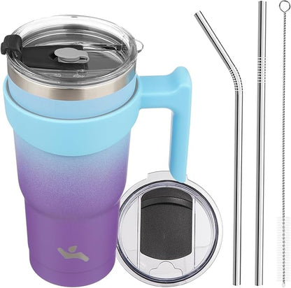 20 oz Tumbler with Handle and 2 Straw 2 Lid, Insulated Water Bottle Stainless Steel Vacuum Cup Reusable Travel Mug,Ocean Dream