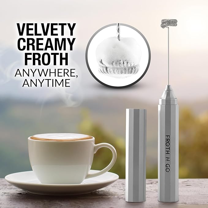 Zulay Froth N Go Milk Frother Rechargeable - 3-in-1 Frother Wand With Case & USB-C Charger - Comes With 3 Whisk Attachments for Latte, Cappuccino, Matcha, Protein Shakes - Silver