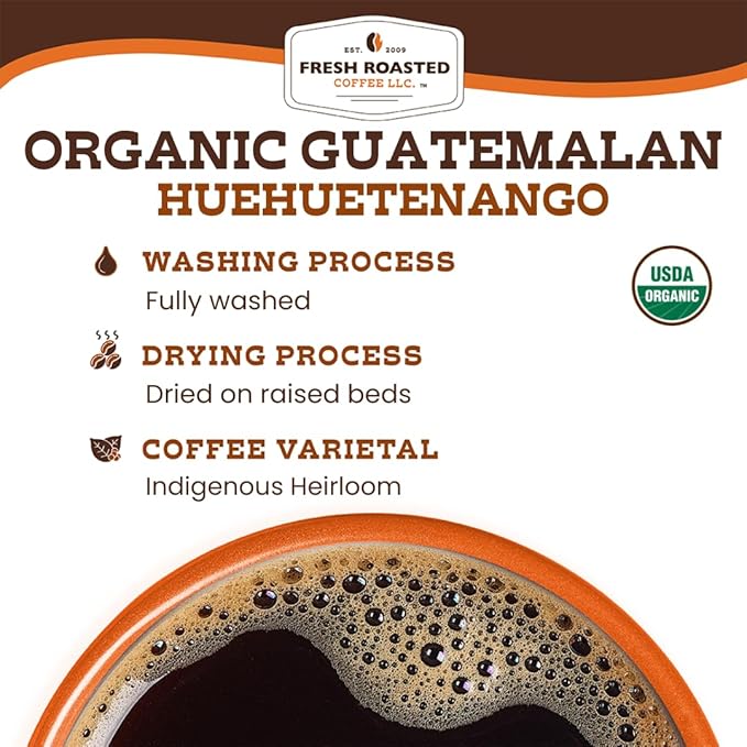 Fresh Roasted Coffee, Organic Guatemala | Single Origin, USDA Organic, Mold & Myco 3rd Party Tested, Kosher | Medium Roast 12 oz Whole Bean