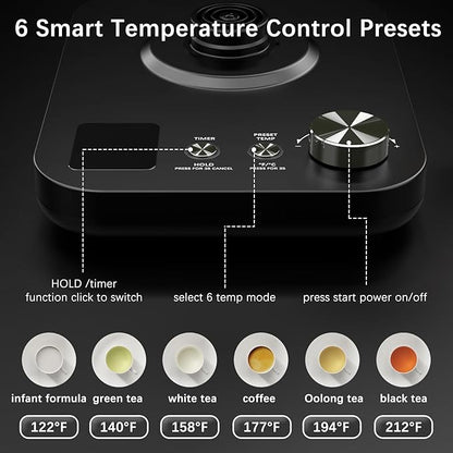 Gooseneck Electric Kettle, Electric tea Kettles, ±1℉ Temperature Control for Pour-Over Coffee & Tea Brewing, Stainless Steel Inner, Quick Heating, Boil Hot Water, 1200W/0.8L (Black Wooden)