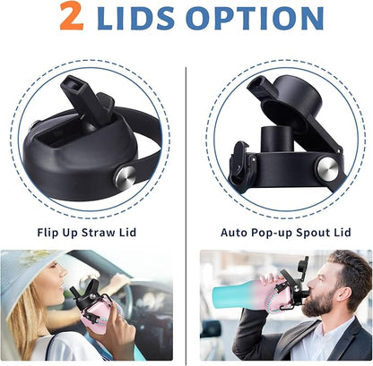 40oz Stainless Steel Water Bottles - Leak-Proof Insulated Tumblers with Straw Keep Cold 48H & Hot 24H, Vacuum Metal Coffee Mug Tumbler 40oz Water Bottle That Fits In Car Cup Holder