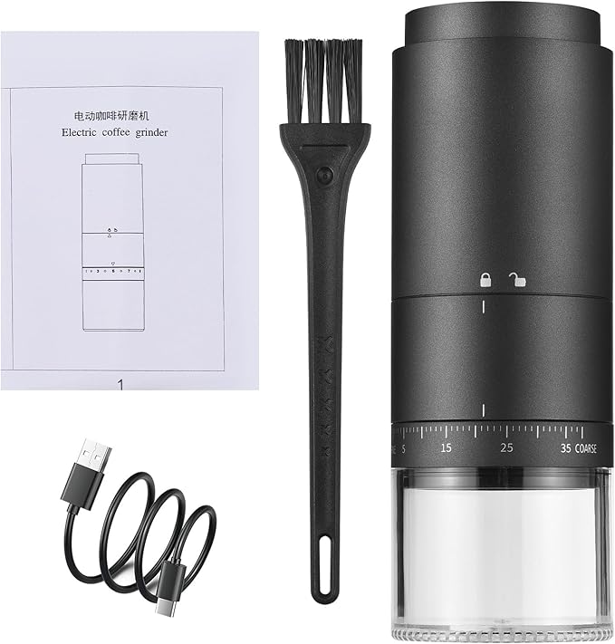 Irishom Coffee Bean Grinder with 38 Grinding Setting, Digital Power Display, 5-blades Ceramic Conical Burr, One Button Start and Auto Stop, Handheld Electric Espresso Grinding Machine