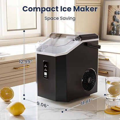 Antarctic Star Nugget Ice Makers Countertop with Self-Cleaning, 35lbs/24H, Portable Sonic Ice Maker Machine with Handle/Basket/Scoop for Home, Kitchen, Office, Camping(Black)