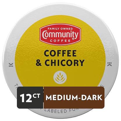 Community Coffee Coffee & Chicory 12 Count Coffee Pods, Medium-Dark Roast, Compatible with Keurig 2.0 K-cup Brewers, 12 Count (Pack of 1)