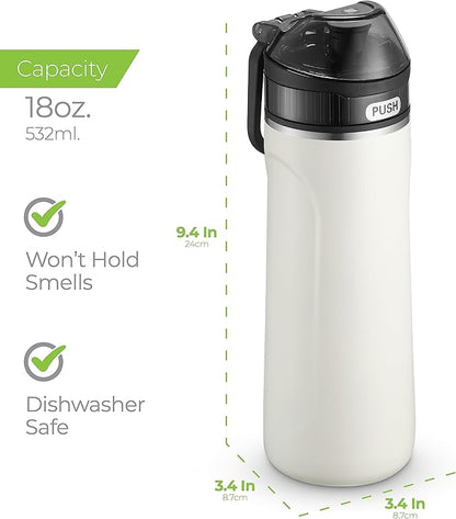 SipX™ Triple-Insulated Stainless Steel Water Bottle - 18oz. With Straw Lid, BPA-Free Reusable Insulated Water Bottle Keeps Cold For 12 Hours,