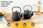 Tea Kettle, Toptier Japanese Cast Iron Tea Kettle for Stove Top, Stovetop Safe Cast Iron Teapot with Infusers for Loose Tea, 40 Ounce (1200 ml), Black
