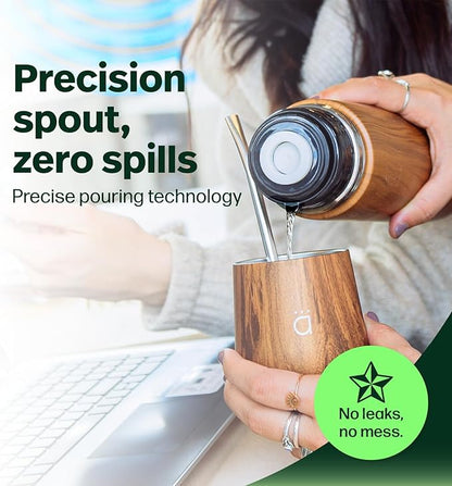 KALMATEH Modern & Elegant Double Walled Vacuum Insulated Stainless Steel Thermo Bottle 1000 ml, Precise Pouring & Heat Retention For Yerba Mate, Coffee, Tea, and Camping